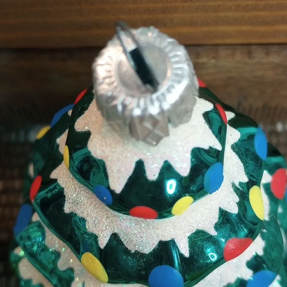 Decorated Christmas Tree Shaped Hanging Ornaments With Glitter Bright Bulbs X3